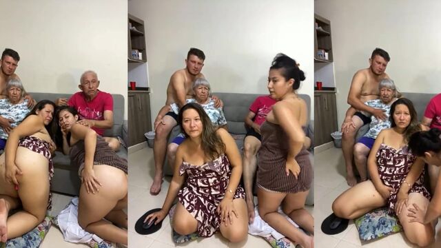 A granny gets wild while playing a game with her family