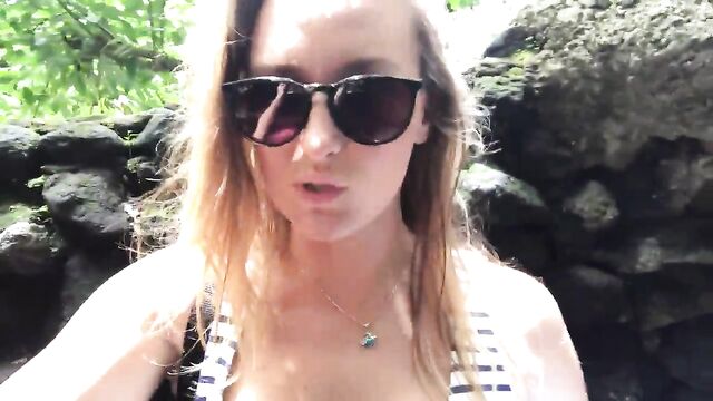 A hot blond girl with tan lines fucks outdoors like a slut