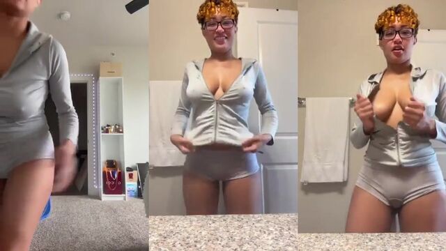 Skinny ghetto lightskin showing off her slim fit body on cam