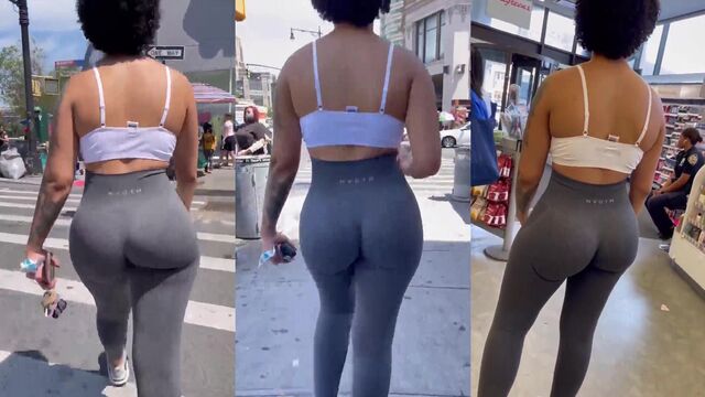 Girl with fat ass shakes it in the gym, showing off her booty