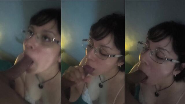 A hot slut with glasses showed her passion for sucking dick