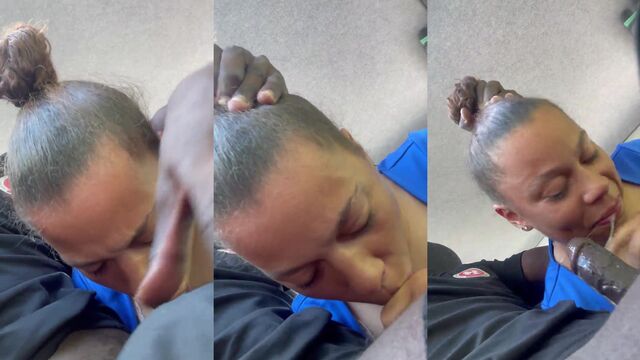 An ebony girl is having fun with her French boyfriend in the car