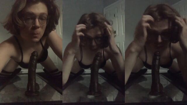 Femboy twink gets dominated by a massive dildo in this hot video