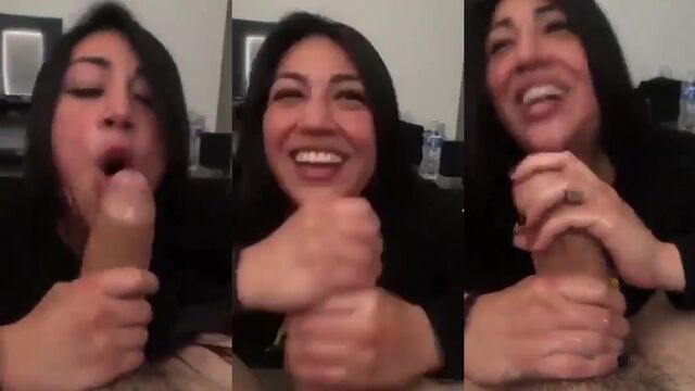 A man masturbates his dick with his hand and gets sucked