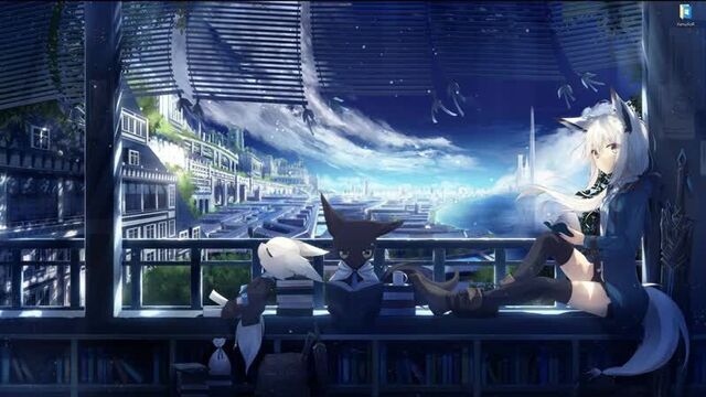 Аниме девушка-лиса Kitsune сидит у окна и читает книгу - живые обои для Wallpaper Engine