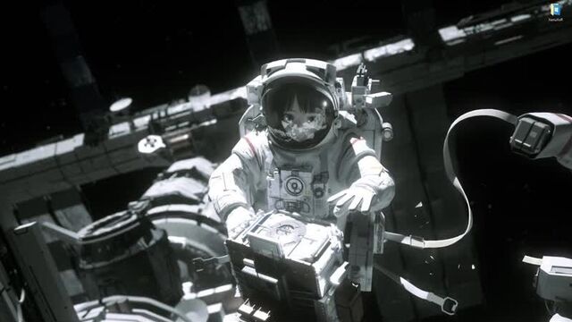 Аниме девушка возле космической станции - живые обои для Wallpaper Engine