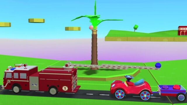 Мультфильмы 3D Пожарная машина и красный автомобиль. Развивающие мультики Зим Зум.