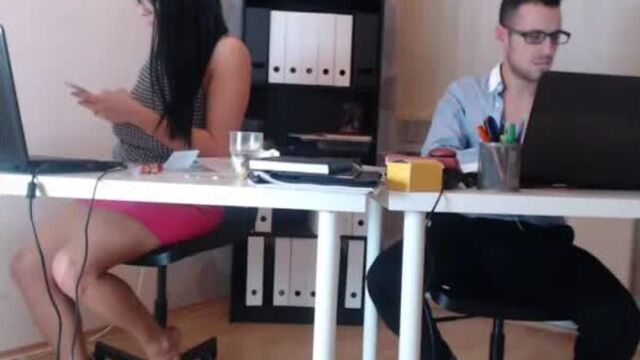 Risky nude in office web cam
