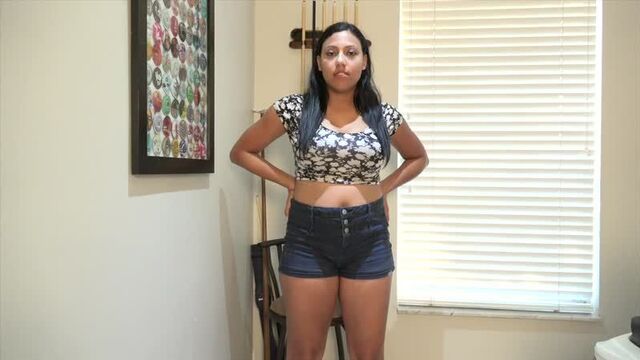 cassie taylor-chair_dl-720 (Boobs - Large, Butt - Large, Cotton, Cropped Top, Hair - Brunette, Jeans, Shorts, Topless)