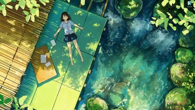 Аниме девушка лежит в тени деревьев возле ручья - живые обои для Wallpaper Engine