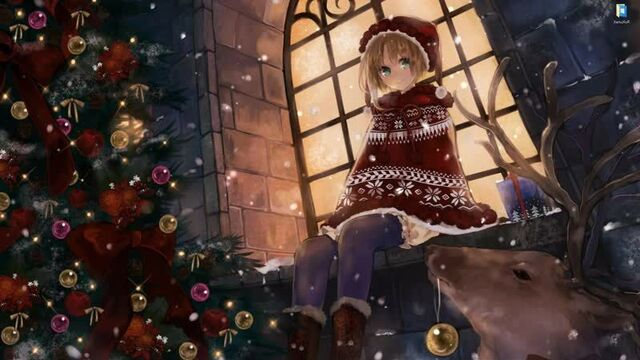 Аниме девушка в новогоднем пледе сидит у окна - живые обои для Wallpaper Engine