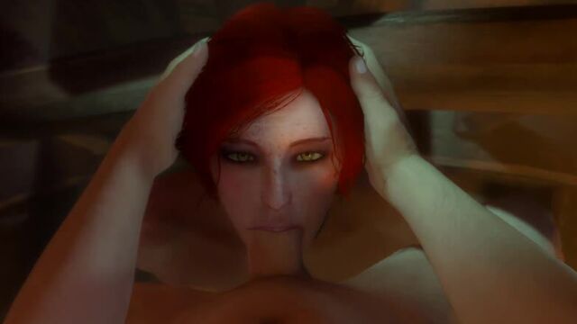 Triss Merigold - oral sex; minet; blowjob; deepthroat; facefuck; domination; big dick; 3D sex porno hentai; [The Witcher]